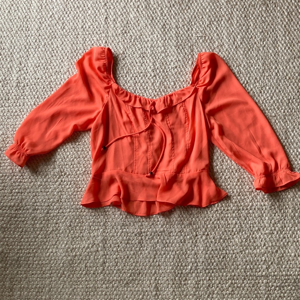 Women's BXC Coral Orange Peasant Cropped Blouse